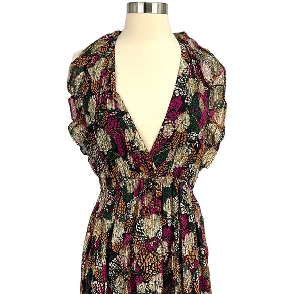 Ba&Sh Leo Woven Emerald Maxi Dress Size 3 / L Halter Metallic Open Back Prom - Picture 2 of 15